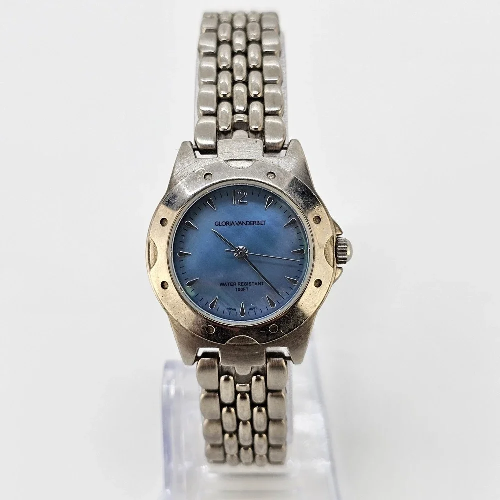 Gloria Vanderbilt Women Watch 28MM Blue Dial Gray Bracelet Bands 7